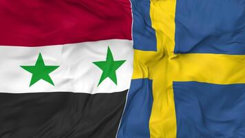Suecia y Siria banderas juntos sin costura bucle fondo, serpenteado paño ondulación lento movimiento, 3d representación video