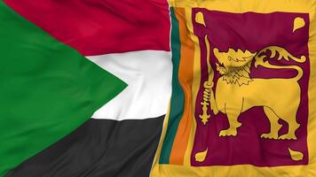 sri Lanka und Sudan Flaggen zusammen nahtlos Schleifen Hintergrund, geloopt Stoff winken schleppend Bewegung, 3d Rendern video