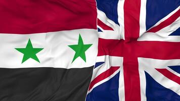 Unidos reino e Síria bandeiras juntos desatado looping fundo, em loop pano acenando lento movimento, 3d Renderização video