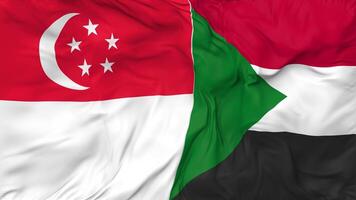 Singapore and Sudan Flags Together Seamless Looping Background, Looped Cloth Waving Slow Motion, 3D Rendering video