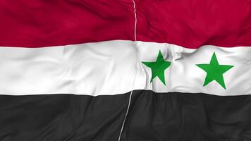 Yemen and Syria Flags Together Seamless Looping Background, Looped Cloth Waving Slow Motion, 3D Rendering video