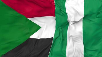 Nigeria and Sudan Flags Together Seamless Looping Background, Looped Cloth Waving Slow Motion, 3D Rendering video