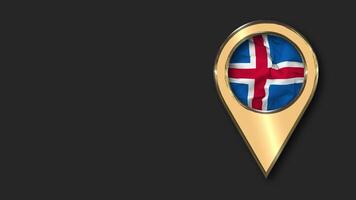 Islândia ouro localização ícone bandeira desatado em loop acenando, espaço em esquerda lado para Projeto ou Informação, 3d Renderização video