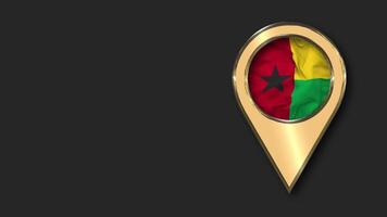 Guinea Bissau oro ubicación icono bandera sin costura serpenteado ondulación, espacio en izquierda lado para diseño o información, 3d representación video