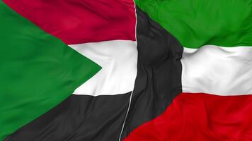 Kuwait and Sudan Flags Together Seamless Looping Background, Looped Cloth Waving Slow Motion, 3D Rendering video