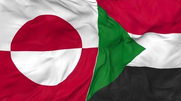 Grönland und Sudan Flaggen zusammen nahtlos Schleifen Hintergrund, geloopt Stoff winken schleppend Bewegung, 3d Rendern video