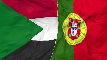 Portugal and Sudan Flags Together Seamless Looping Background, Looped Cloth Waving Slow Motion, 3D Rendering video