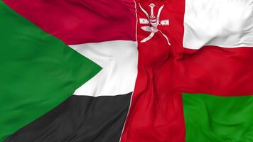 Oman and Sudan Flags Together Seamless Looping Background, Looped Cloth Waving Slow Motion, 3D Rendering video