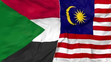 Malaysia and Sudan Flags Together Seamless Looping Background, Looped Cloth Waving Slow Motion, 3D Rendering video