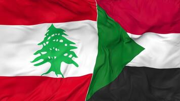 Libanon en Soedan vlaggen samen naadloos looping achtergrond, lusvormige kleding golvend langzaam beweging, 3d renderen video
