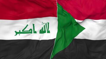 Iraq and Sudan Flags Together Seamless Looping Background, Looped Cloth Waving Slow Motion, 3D Rendering video