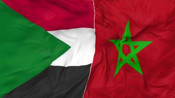 Morocco and Sudan Flags Together Seamless Looping Background, Looped Cloth Waving Slow Motion, 3D Rendering video