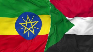 Ethiopia and Sudan Flags Together Seamless Looping Background, Looped Cloth Waving Slow Motion, 3D Rendering video