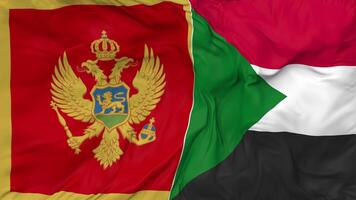 Montenegro and Sudan Flags Together Seamless Looping Background, Looped Cloth Waving Slow Motion, 3D Rendering video
