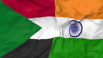 India and Sudan Flags Together Seamless Looping Background, Looped Cloth Waving Slow Motion, 3D Rendering video