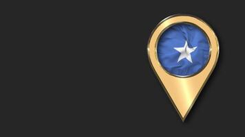 Somalia Gold Location Icon Flag Seamless Looped Waving, Space on Left Side for Design or Information, 3D Rendering video