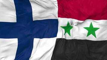 Finlândia e Síria bandeiras juntos desatado looping fundo, em loop pano acenando lento movimento, 3d Renderização video