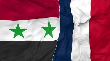 France and Syria Flags Together Seamless Looping Background, Looped Cloth Waving Slow Motion, 3D Rendering video