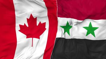 Canadá y Siria banderas juntos sin costura bucle fondo, serpenteado paño ondulación lento movimiento, 3d representación video