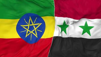 Ethiopia and Syria Flags Together Seamless Looping Background, Looped Cloth Waving Slow Motion, 3D Rendering video