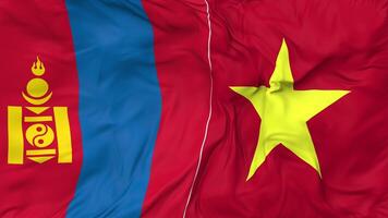 Vietnam and Mongolia Flags Together Seamless Looping Background, Looped Cloth Waving Slow Motion, 3D Rendering video