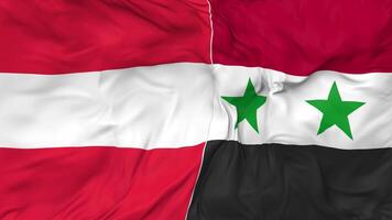 Oostenrijk en Syrië vlaggen samen naadloos looping achtergrond, lusvormige kleding golvend langzaam beweging, 3d renderen video