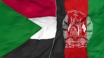 Afeganistão e Sudão bandeiras juntos desatado looping fundo, em loop pano acenando lento movimento, 3d Renderização video