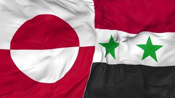 Greenland and Syria Flags Together Seamless Looping Background, Looped Cloth Waving Slow Motion, 3D Rendering video