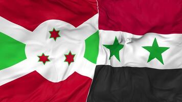 Burundi and Syria Flags Together Seamless Looping Background, Looped Cloth Waving Slow Motion, 3D Rendering video