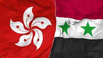 Hong Kong and Syria Flags Together Seamless Looping Background, Looped Cloth Waving Slow Motion, 3D Rendering video