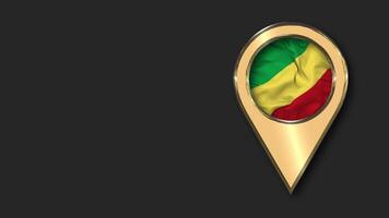 Congo Gold Location Icon Flag Seamless Looped Waving, Space on Left Side for Design or Information, 3D Rendering video