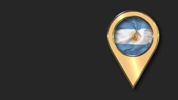 Argentina Gold Location Icon Flag Seamless Looped Waving, Space on Left Side for Design or Information, 3D Rendering video