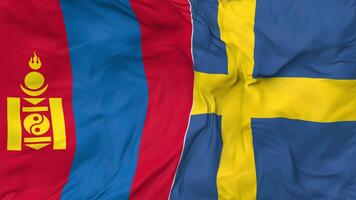 Sweden and Mongolia Flags Together Seamless Looping Background, Looped Cloth Waving Slow Motion, 3D Rendering video