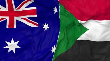 Australia and Sudan Flags Together Seamless Looping Background, Looped Cloth Waving Slow Motion, 3D Rendering video