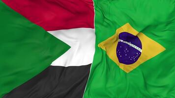 Brésil et Soudan drapeaux ensemble sans couture boucle arrière-plan, en boucle tissu agitant lent mouvement, 3d le rendu video
