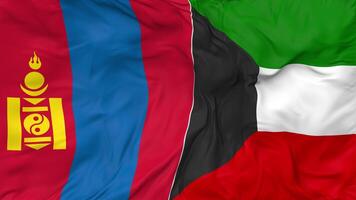 Kuwait and Mongolia Flags Together Seamless Looping Background, Looped Cloth Waving Slow Motion, 3D Rendering video