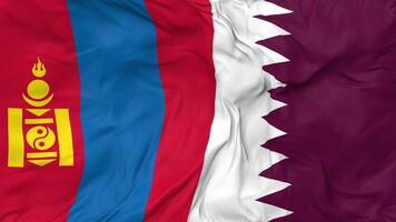 Qatar and Mongolia Flags Together Seamless Looping Background, Looped Cloth Waving Slow Motion, 3D Rendering video