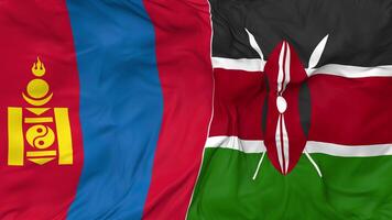 Kenya and Mongolia Flags Together Seamless Looping Background, Looped Cloth Waving Slow Motion, 3D Rendering video