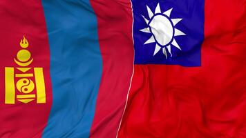 Taiwan and Mongolia Flags Together Seamless Looping Background, Looped Cloth Waving Slow Motion, 3D Rendering video