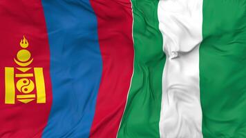 Nigeria and Mongolia Flags Together Seamless Looping Background, Looped Cloth Waving Slow Motion, 3D Rendering video