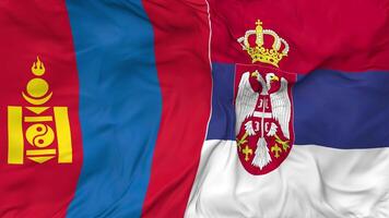 Serbia and Mongolia Flags Together Seamless Looping Background, Looped Cloth Waving Slow Motion, 3D Rendering video