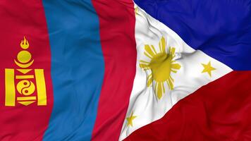 Philippines and Mongolia Flags Together Seamless Looping Background, Looped Cloth Waving Slow Motion, 3D Rendering video