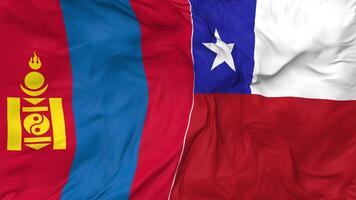 Chile and Mongolia Flags Together Seamless Looping Background, Looped Cloth Waving Slow Motion, 3D Rendering video