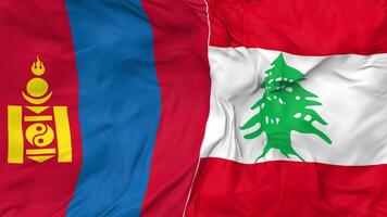 Lebanon and Mongolia Flags Together Seamless Looping Background, Looped Cloth Waving Slow Motion, 3D Rendering video