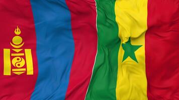 Senegal and Mongolia Flags Together Seamless Looping Background, Looped Cloth Waving Slow Motion, 3D Rendering video