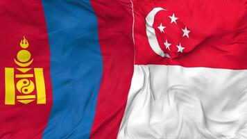 Singapore and Mongolia Flags Together Seamless Looping Background, Looped Cloth Waving Slow Motion, 3D Rendering video