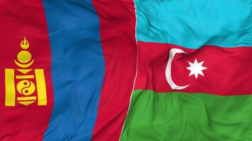 azerbaijan och mongoliet flaggor tillsammans sömlös looping bakgrund, looped trasa vinka långsam rörelse, 3d tolkning video
