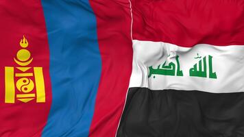 Iraq and Mongolia Flags Together Seamless Looping Background, Looped Cloth Waving Slow Motion, 3D Rendering video