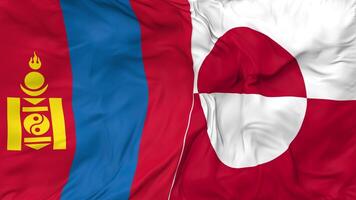 Greenland and Mongolia Flags Together Seamless Looping Background, Looped Cloth Waving Slow Motion, 3D Rendering video