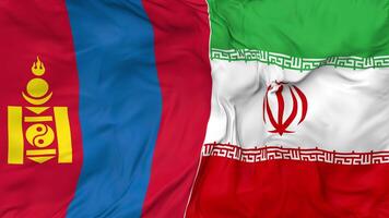 Iran and Mongolia Flags Together Seamless Looping Background, Looped Cloth Waving Slow Motion, 3D Rendering video